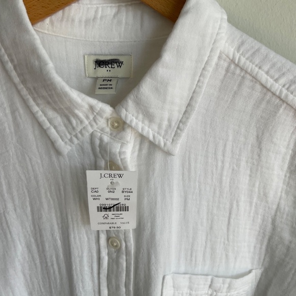 NWT J.Crew Factory White Petite gauze button-up shirt SZ M - Picture 5 of 7